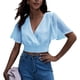 thumbnail image 2 of Blusa con cuello en V Ticfox Transpirable Manga corta Crop Top Mujer Volantes Máxima comodidad, 2 of 5