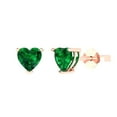 thumbnail image 2 of 1.0 Ct Heart Cut Studs Green Emerald 14K Rose Solid Solid Gold Everyday Dainty Earrings Push Back, 2 of 7