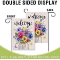 thumbnail image 3 of Welcome Spring Summer Pansy Flower Small Decorative Garden Flag, Floral Mason Jar Eucalyptus Leaves Yard Lawn Outside Decor, Butterfly Burlap Outdoor Home Decoration Double Sided 12 x 18, 3 of 6