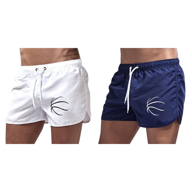 2 Pack(Blue 1PCS & White 1PCS) Multipack Shorts Mens Swimwear Men's Spring and Summer Swim Compression Shorts Splicing Swimming Trousers and Beach Surfing Shorts
