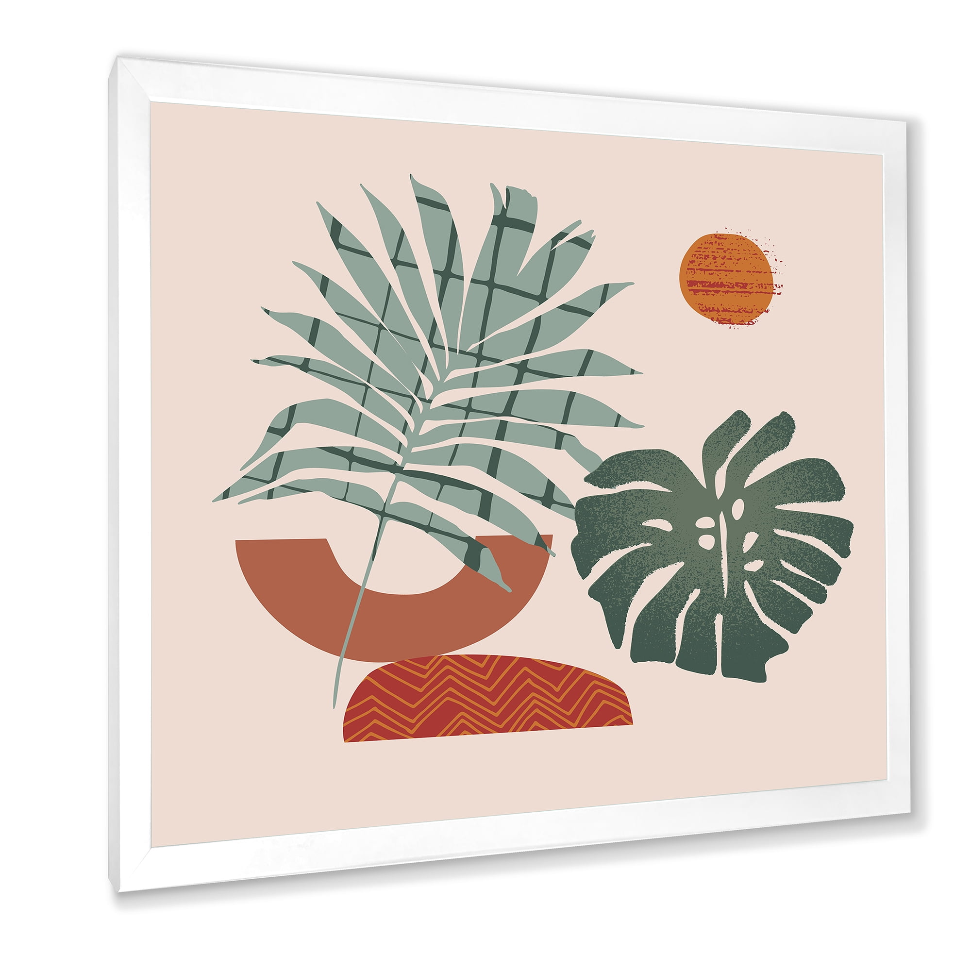 Designart 'Sun and Moon Shapes In Retro Green & Terracotta Tone' Modern Framed Art Print