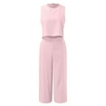 thumbnail image 4 of Women Summer Sleeveless Tank O Neck Top Short Button Top Wide Leg Pants Pocket Two Piece Suit Clueless Jumpsuit Suit for Petite Women Womens Tuxedo Suit Set Women Petite Suits Pant Suit Women Dressy, 4 of 4