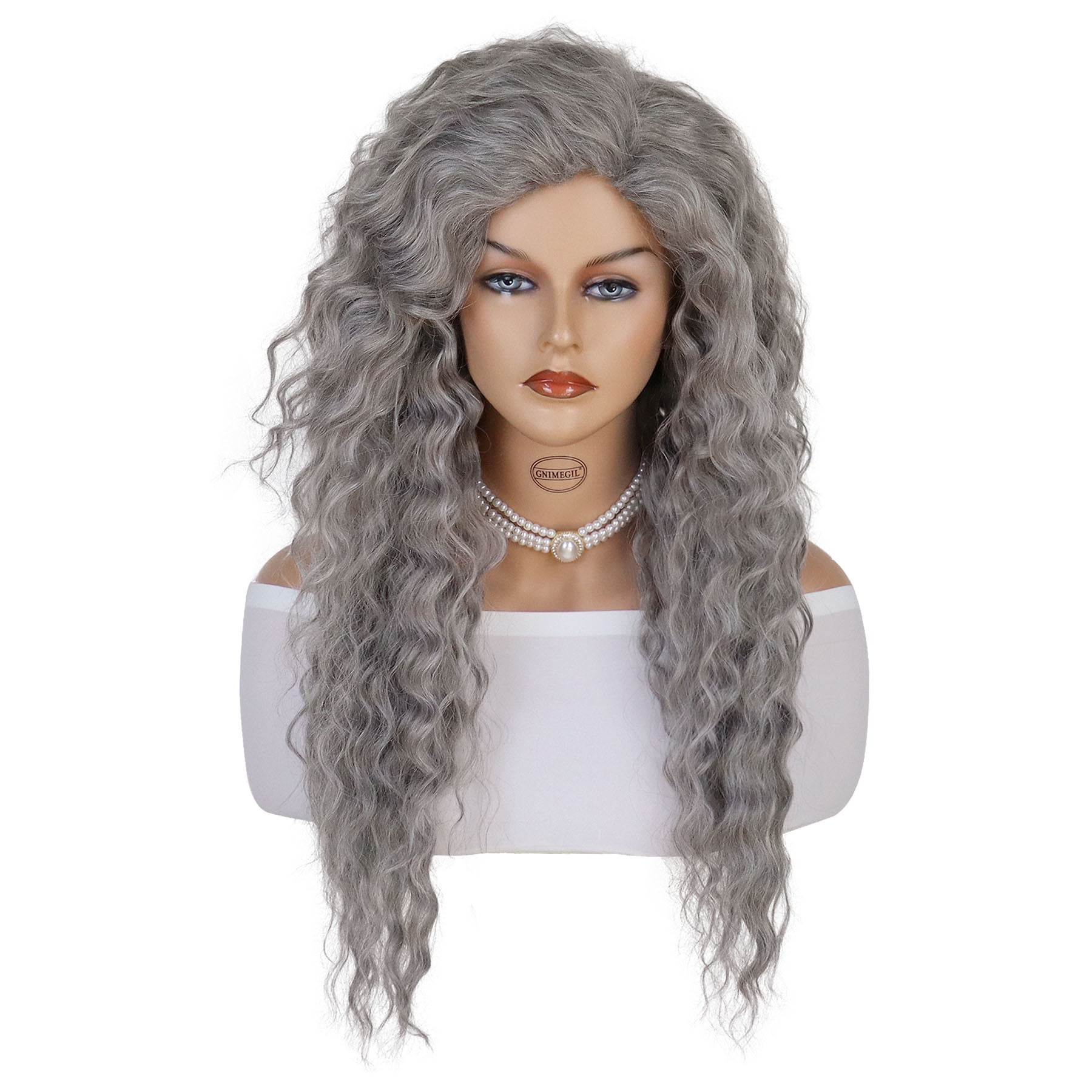 28 inch Long Grey Wigs for Women Water Wavy Hairstyle Curly Wig in Synthetic Fiber