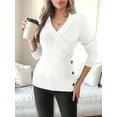 thumbnail image 6 of Women V Neck Long Sleeve Sweaters Criss -Wrap Ruched Pullover Fall Tops White XL, 6 of 8
