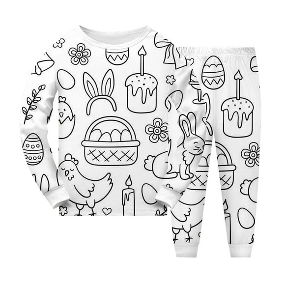 MEZZALL Kid DIY Graffiti Hand Painted Homewear Set Colouring Pajama Sets For Boys Girls Loungewear, White, 9-10 Years