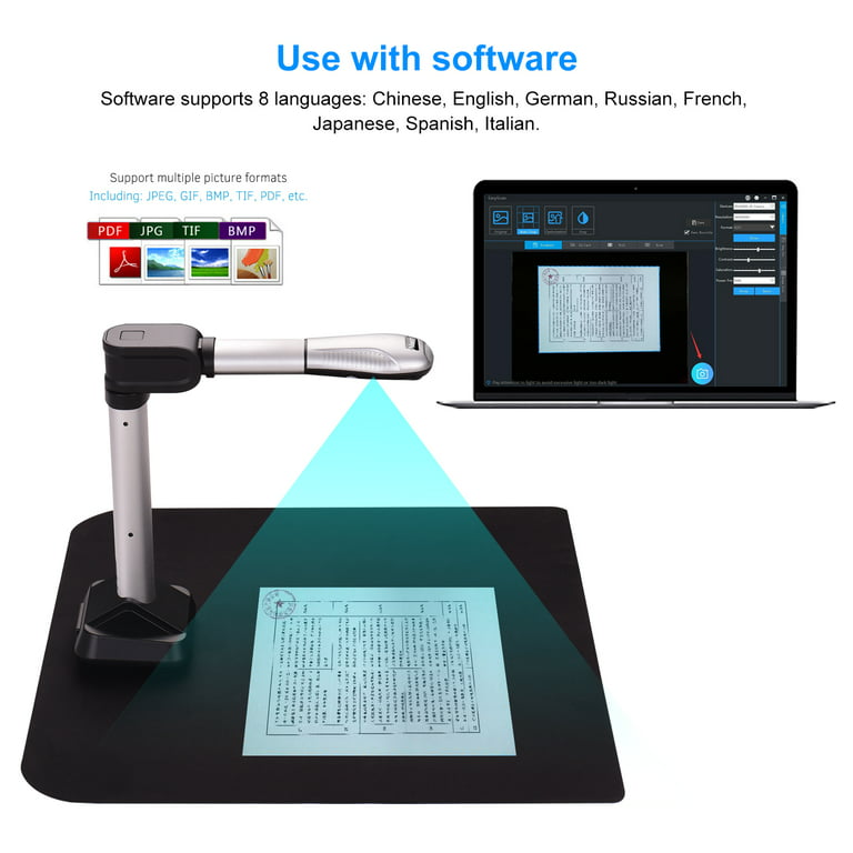 Aibecy BK51 USB Document Camera Scanner Capture Size A3 HD 16 Mega-pixels  High Speed Scanner with LED Light for Cards Passport Books Watermarks  Setting PDF Format Export for Classroom Office Library B 
