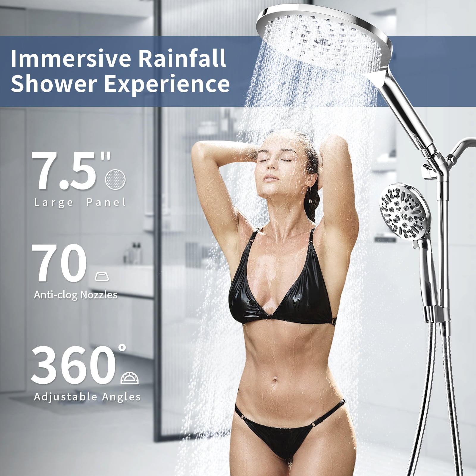KAIYING Dual Shower Heads with Handheld Spray, 9-Mode High-Pressure Rainfall Shower, 79-Inch Hose, Chrome