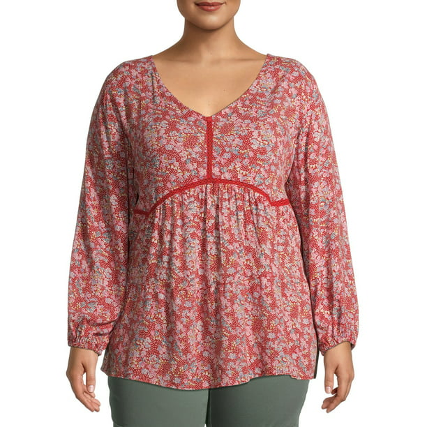 Romantic Women's Plus Size Sleeve Tiered V-Neck Top - Walmart.com