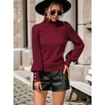 thumbnail image 4 of Women'S Fall Winter High Neck Sweaters for Women Lantern Sleeve Knitted Pullover Sweater Jumper Tops Wine Red L, 4 of 8