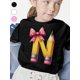 thumbnail image 1 of Girls' Cotton T-Shirt - Cute Cartoon Pencil alphabet & animal Quotes Design, Loose Fit Lightweight Short Sleeve Top for Back to School, Casual Wear, Shirts for Girls, Playful Graphic Tee, 1 of 7