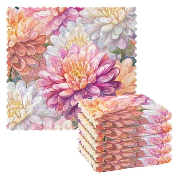 6 Pieces of Kitchen Towels 11x11Inch Kitchen Dish Cloths Kitchen Dish Towels Reuseable Cleaning Cloths Pink Chrysanthemum