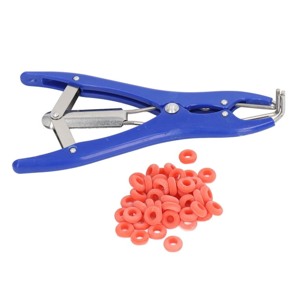Alicates de castración con 100 anillos de goma de castrador rojos, pinza para cortar la cola, kit de aplicadores de anillos de alicates de castración