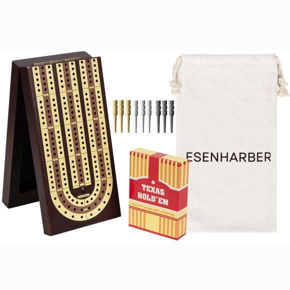 Juego de tablas de cribbage ESENHARBER, plegables, de madera, con 9 clavijas