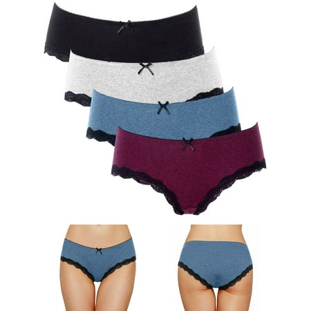

Women Briefs Mid Waist Bow-knot Cotton Solid Color Underwear Pack of 4