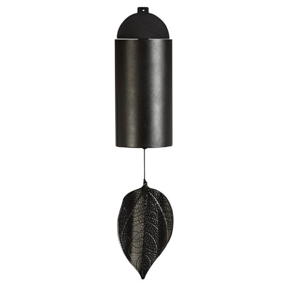 Black Cylinder Metal Wind Chime with Leaf Windcatcher Outdoor