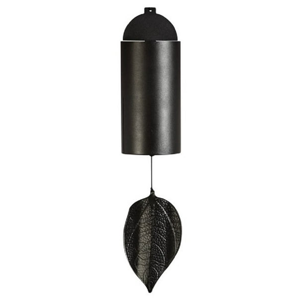 Black Cylinder Metal Wind Chime with Leaf Windcatcher Outdoor