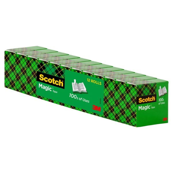 1 piece Scotch Magic Tape, Invisible, 3/4 in. x 1000 in., 12 Tape Rolls, Clear, Home Office, Back to School Supplies and College Essentials for Students and Teachers