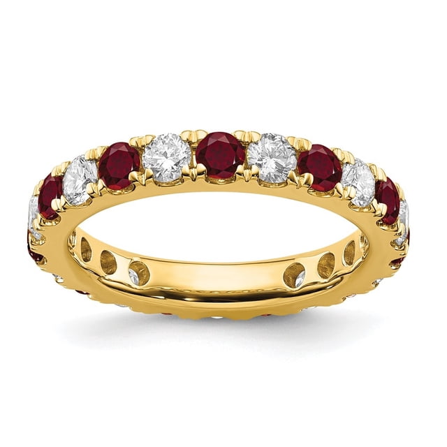 Diamond2Deal 14K Jaune Gold Lab Grandi Diamond et Cr Ruby Éternité Band for Women Taille 4.5