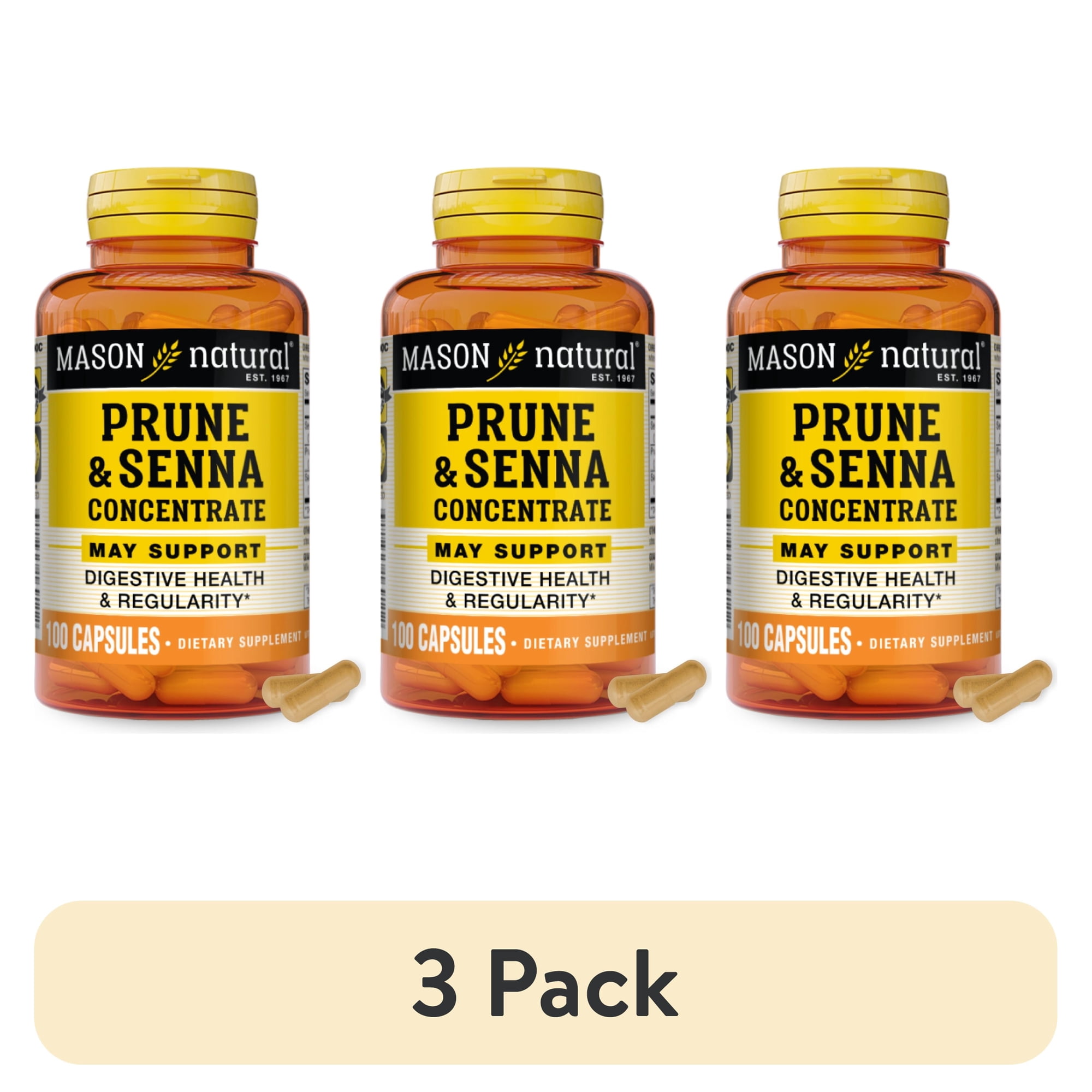 (3 pack) Mason Natural Prune Senna Concentrate - Natural Laxative, 100 Capsules