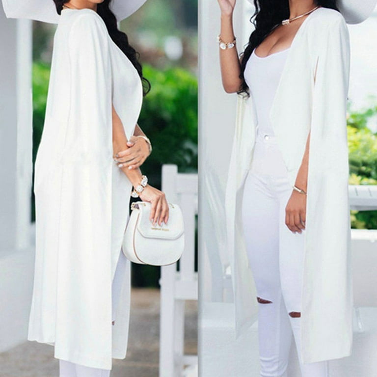 HAXMNOU Womens Long Cape Blazer Split Sleeve Open Front Casual