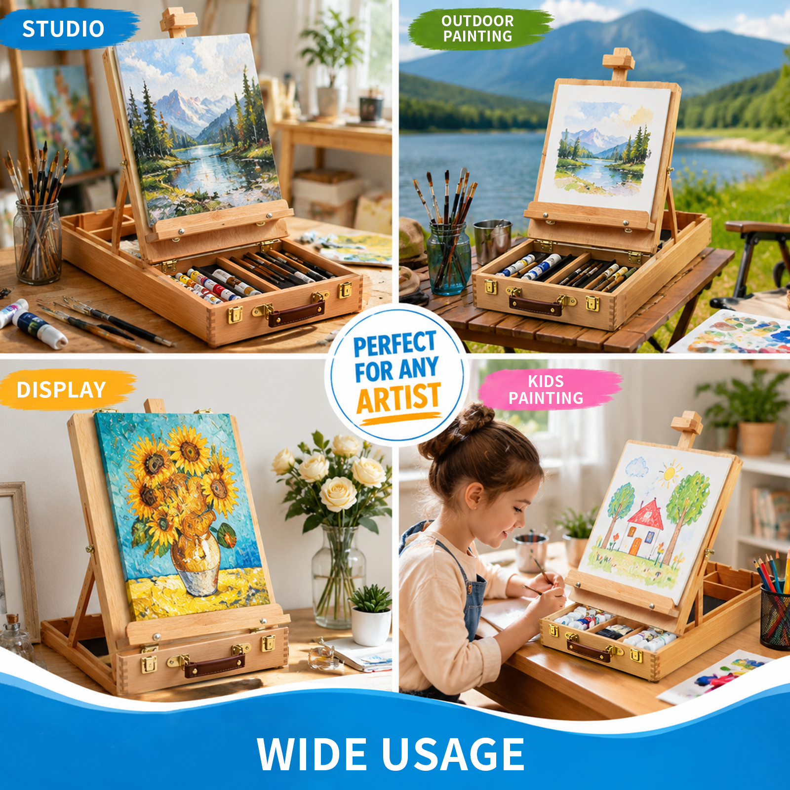 LAVFOX Wooden Tabletop Easel with Storage Drawer photo 3