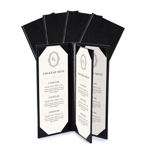 WeChef 5 pack 4.25"x11" Restaurant Menu Book Covers 4 View PU Leather w/ Angled Corner Wine List Bar Hotel