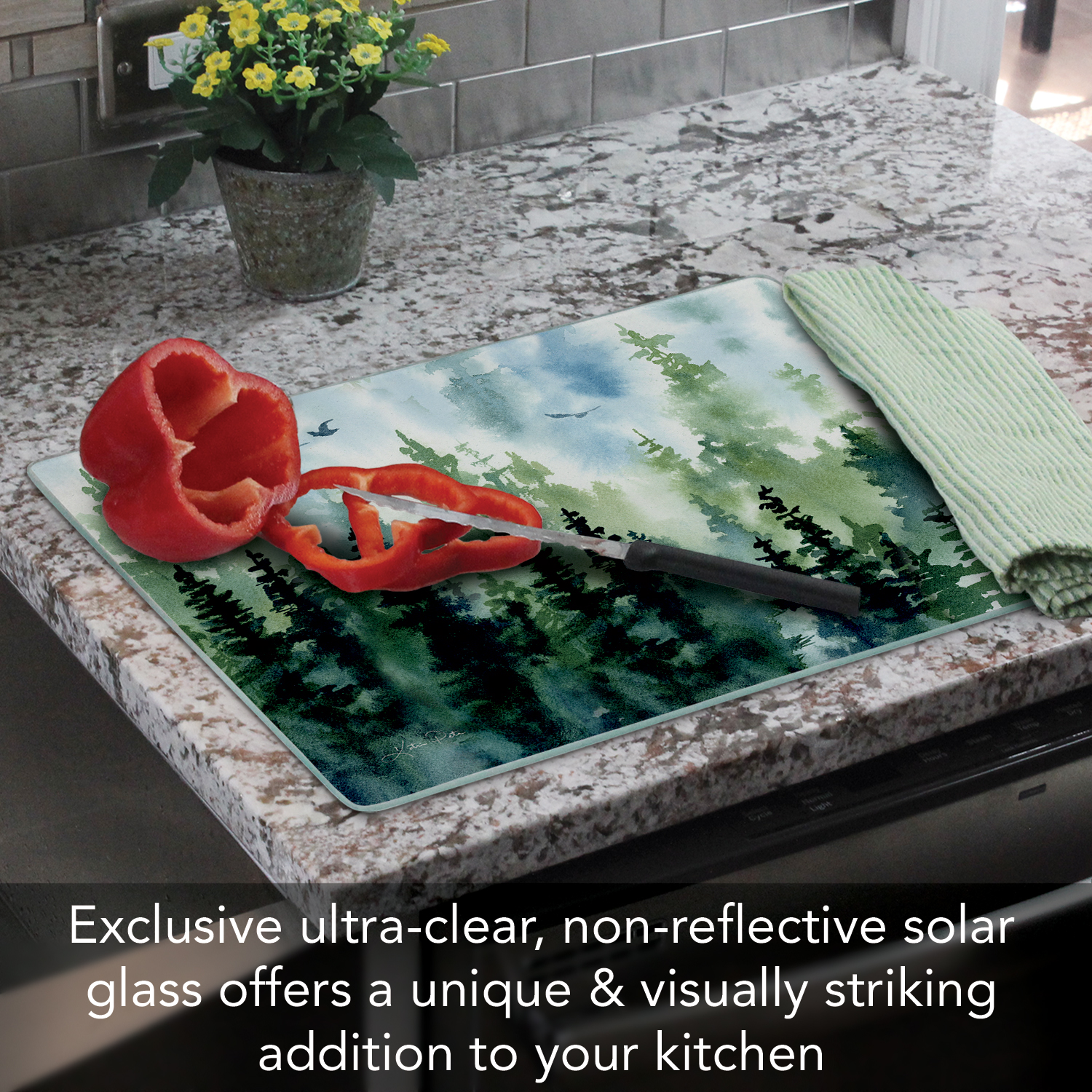 CounterArt Tree Line 3mm Tempered Glass Cutting Board 15" x 12"