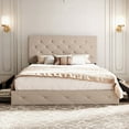 thumbnail image 2 of Allewie Upholstered Full Size Platform Bed Frame with 4 Storage Drawers and Headboard, Diamond Stitched Button Tufted, Beige, 2 of 6
