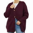 thumbnail image 2 of Women'S Stripe Sweaters Oversized Button Sweaters V Neck Loose Knit Outerwear, 2 of 7