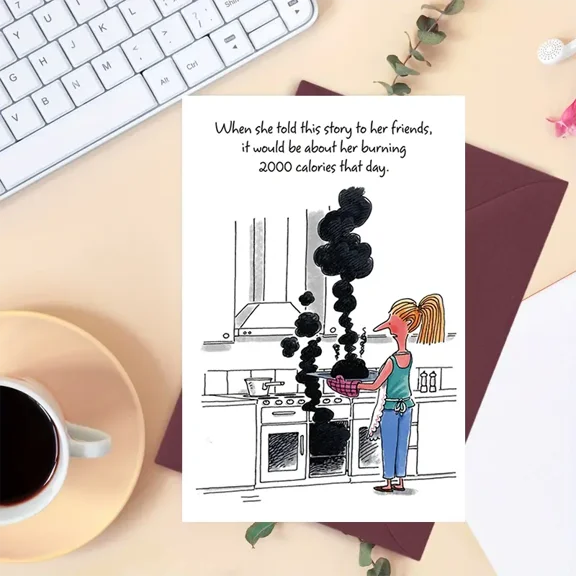 Funny Cooking Card – “Burning 2000 Calories” Humorous Kitchen Greeting Card – Perfect for Friends, Foodies, and Gift Giving
