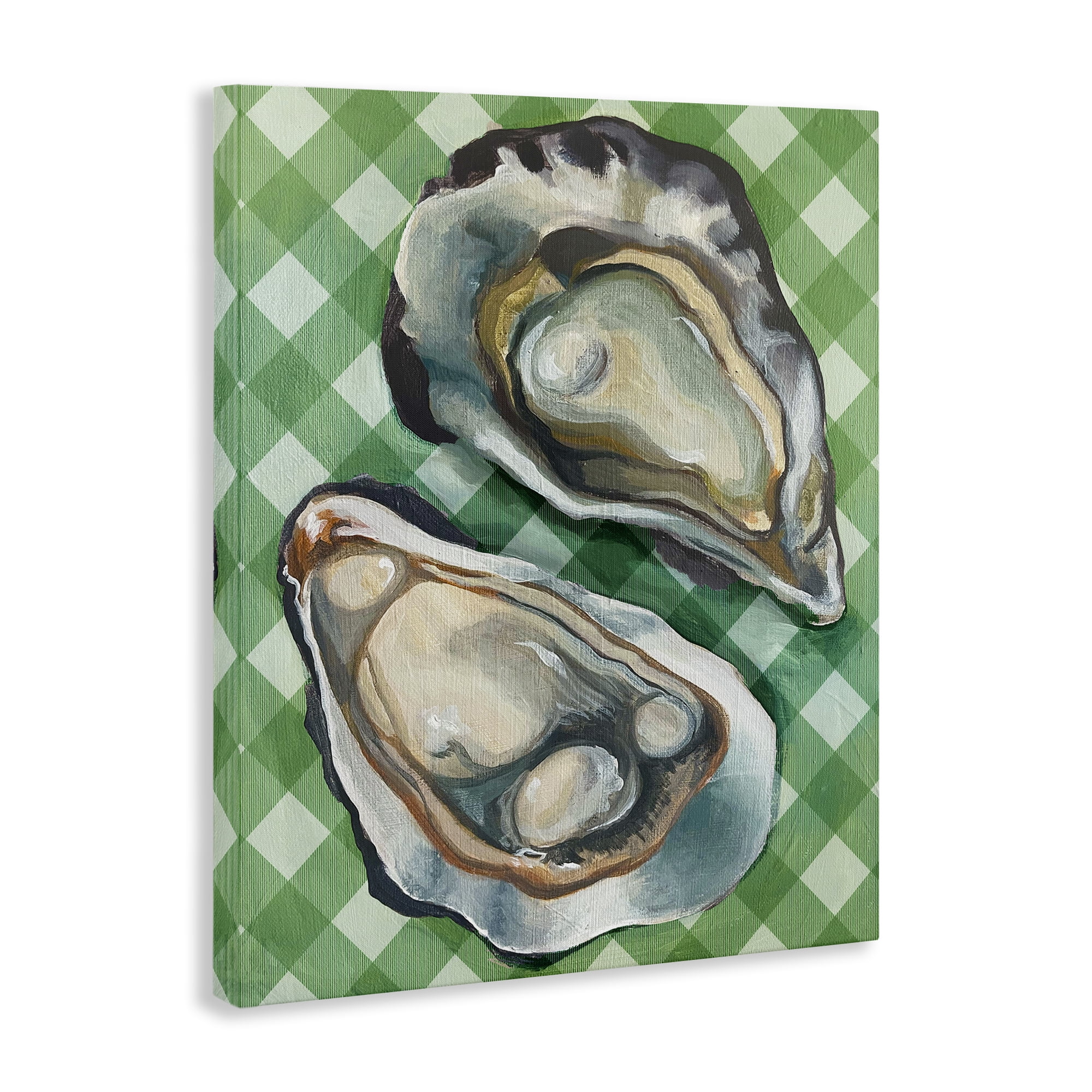 Stupell Industries Oysters on Green Plaid Animals Painting Wrapped Canvas Art Print Wall Art, 24 x 30