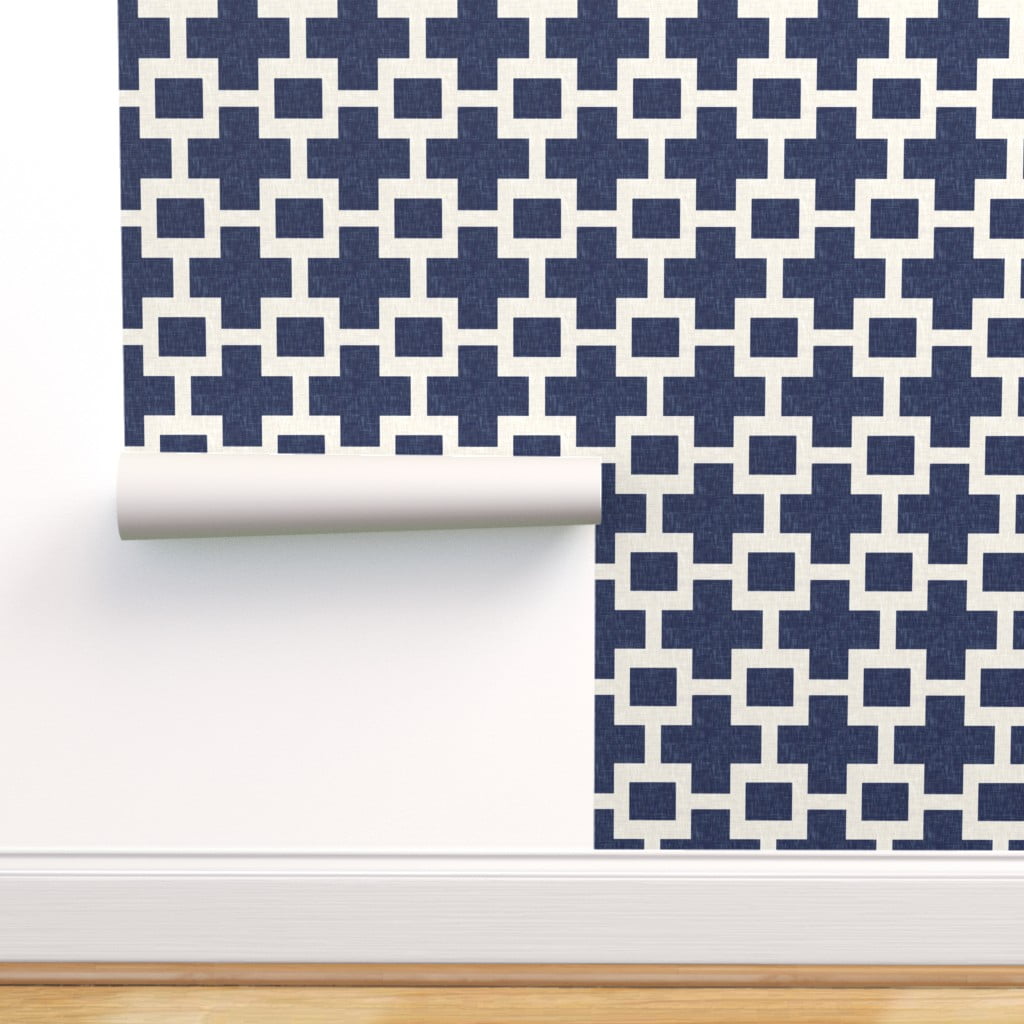 Peel & Stick Wallpaper Swatch - Plus Navy Dark Blue Geometric Modern