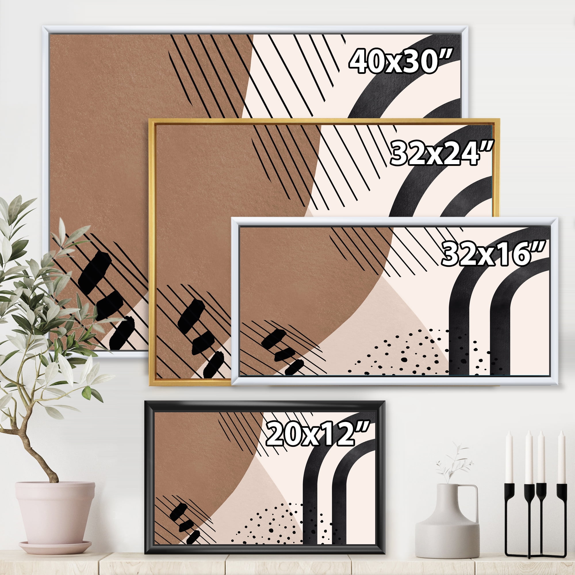 Designart 'Abstract Ivory Shapes and Shapes in Terracotta I' Modern Framed Canvas Wall Art Print