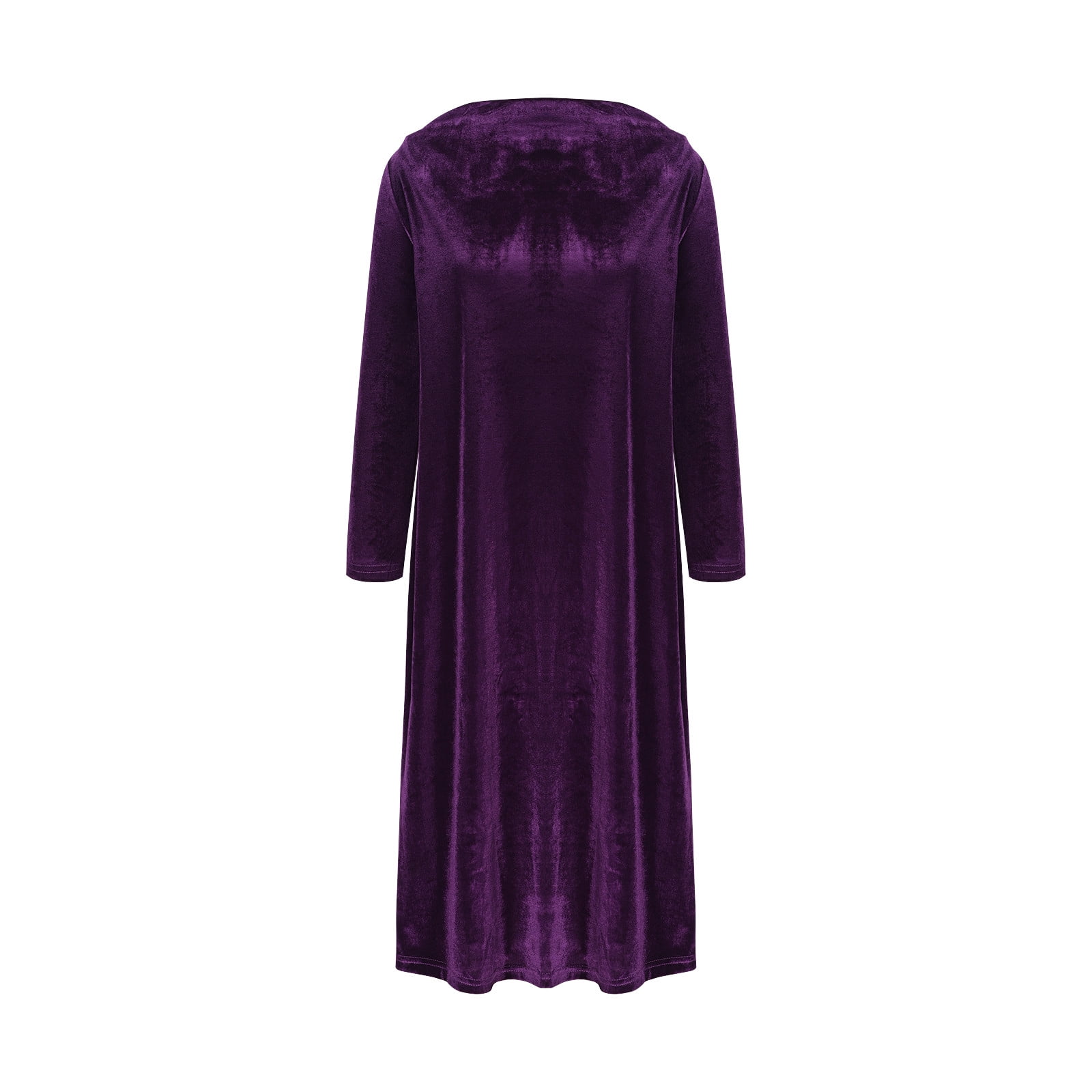 OSFVNOXV Velvet Dress for Women Plus Size Long Sleeve Evening Dress Loose Fit Solid Color Wedding Guest Dress