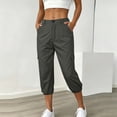 thumbnail image 6 of Hurxie Cargo Capri Pants for Women High Waisted Elastic Knit Waist Casual Capris Trousers Cropped Pants Dark Gray,M, 6 of 8