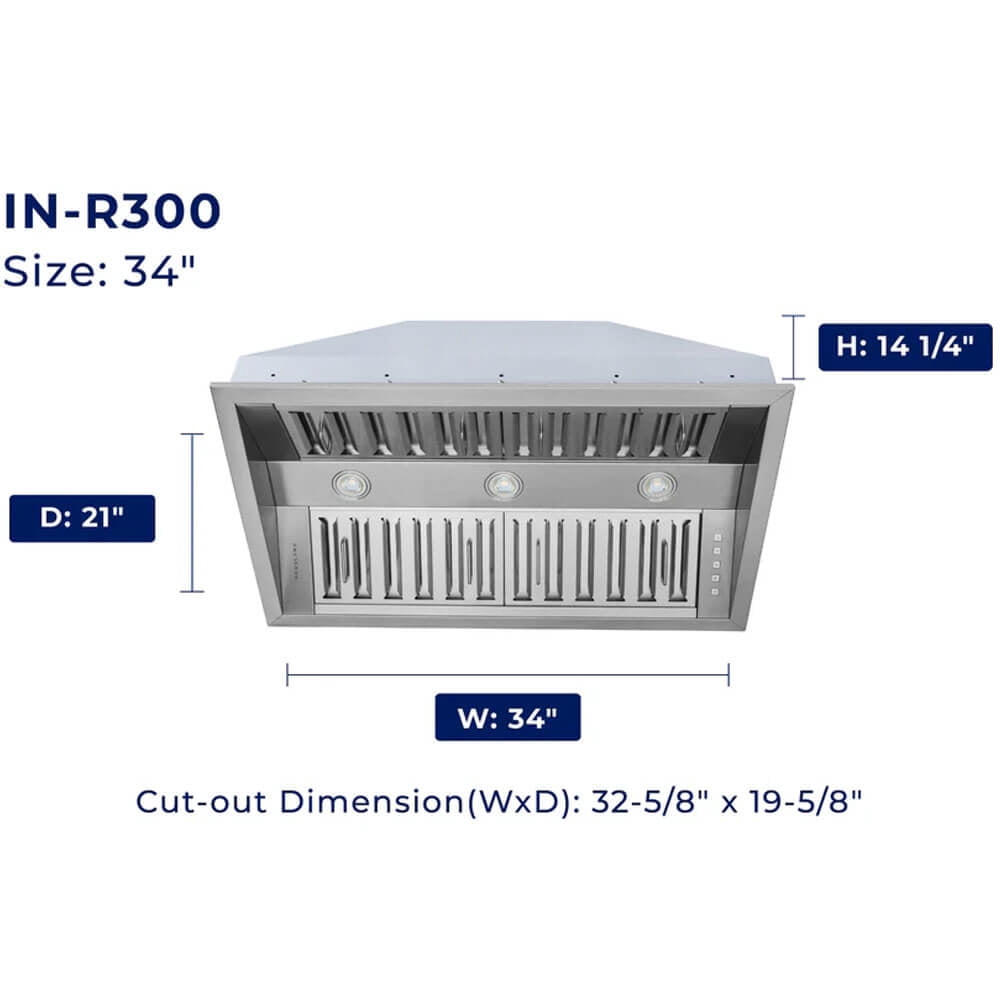 HAUSLANE INR300SS34 34 inch Stainless Convertible Undercabinet Range Hood Insert