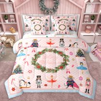 Homewish Kawaii Ballet Nutcracker Twin Bedding Sets 7-Piece for Boys Girls Teens,Merry Christmas Bedding Comforter Set Microfiber,Xmas Festival Breathable Sheet Sets,Ultra Soft Home Decor,Reversible