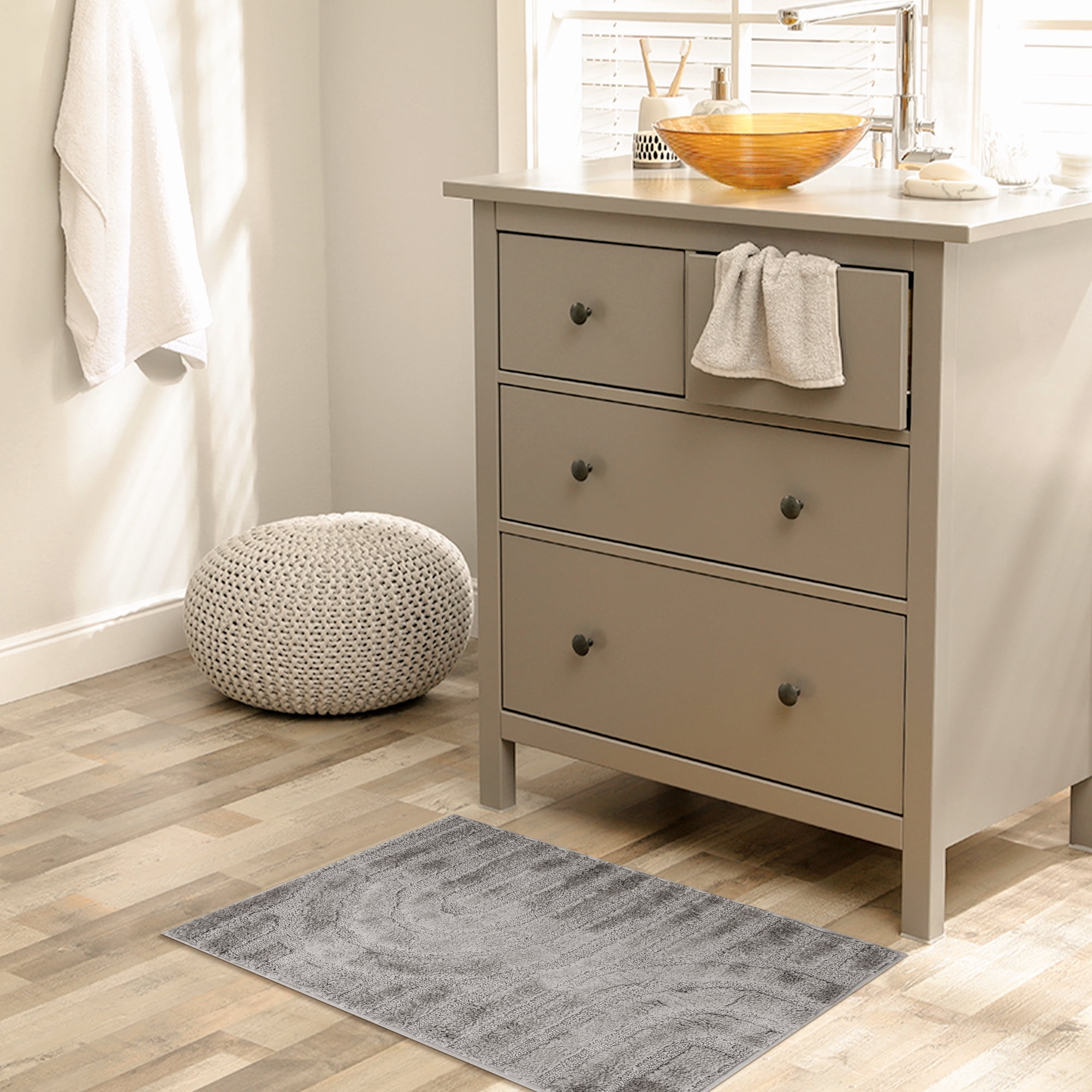 Unique Bargains Geometry Pattern Bathroom Rugs Mat Soft Bath Floor Rugs Grey 20" x 32"