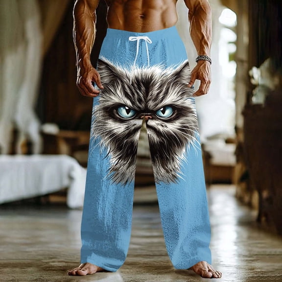 Graphic Sweatpants Men Drawstring Elastic Waist Face Print Sweatpants Soft Breathable Casual Jogger Pants Novelty Lounge Outfits