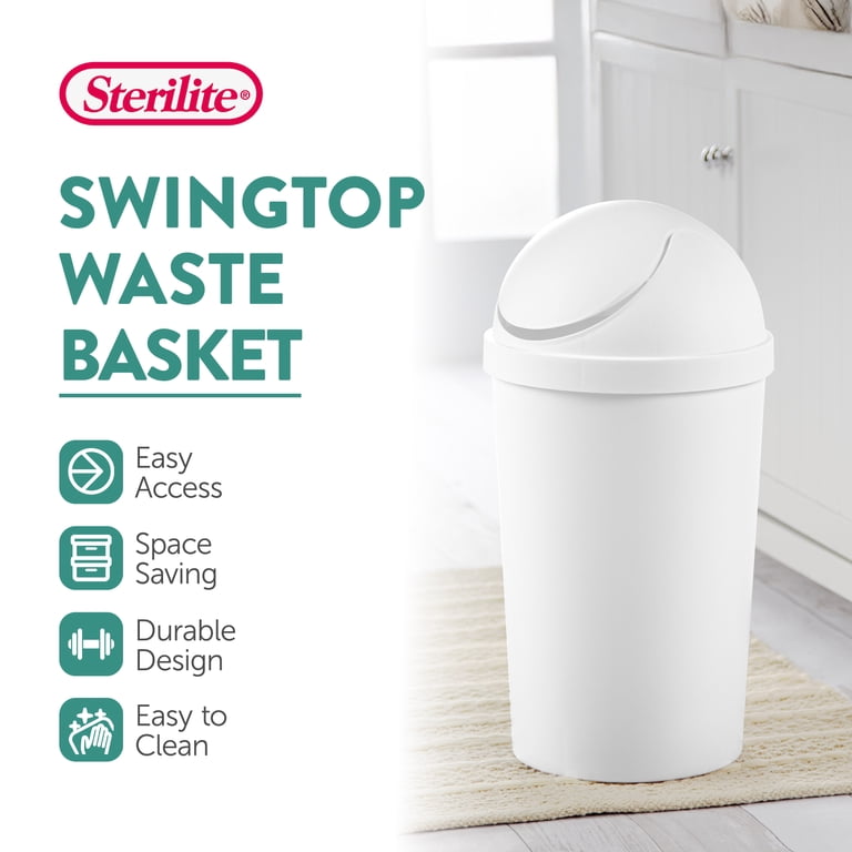 Sterilite 10838006 3 Gallon Kitchen Waste Bin, Swing Top Trash Lid