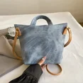 thumbnail image 5 of Bolso de hombro informal de mezclilla de color sólido, artístico, moderno, versátil, retro, bolso de mano de gran capacidad y alta calidad, 5 of 5