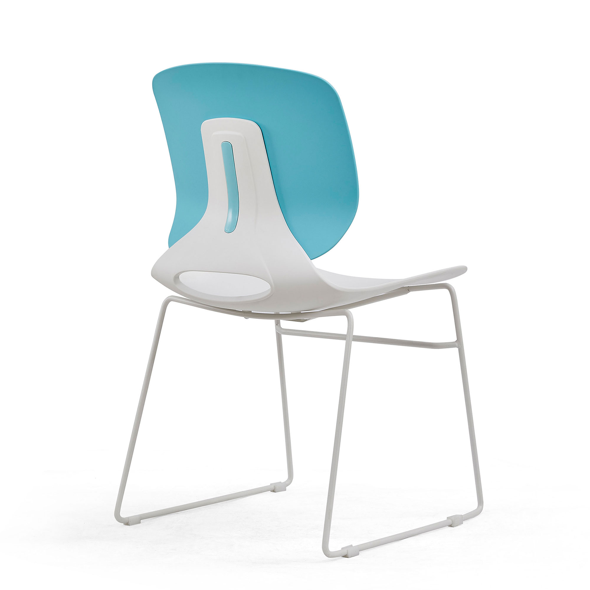 Office Chairs, Stackable Chairs Set of 4 with Polypropylene Seat and Fiberglass Back, Ergonomic Desk Chairs for Home Office, 34.5 Inch White and Blue