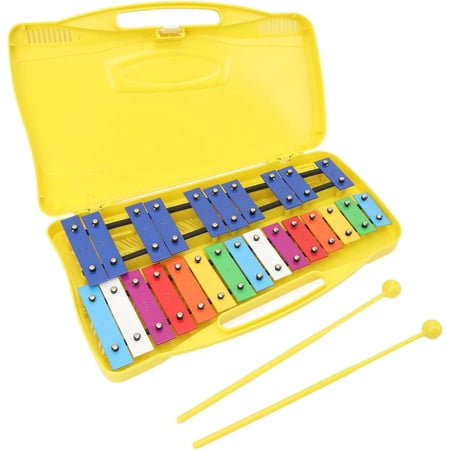 25 Notes Glockenspiel Xylophone Colorful Metal Keys Percussion Rhythm Musical Instrument with 2 Mallets Handheld Case Gift for Beginners Students