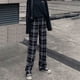 thumbnail image 2 of VISgogo Pantalones rectos de pierna ancha para mujer, pantalones largos casuales de cintura alta con estampado a cuadros y ajuste relajado VISgogo  moda, 2 of 3