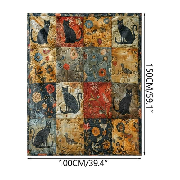 Couverture Chat Noir, Couverture en Flanelle Motif Chat Noir et Fleur
