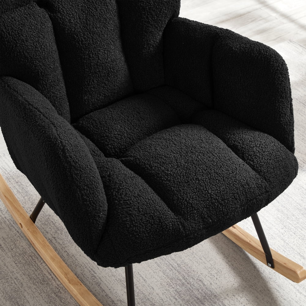 DECMAY Glider Chair for Living Room, Tufted Upholstered Teddy Fabric Rocking Accent Chair with Metal Frame and Wooden Legs