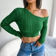 thumbnail image 2 of Fesfesfes Women Sweaters Casual Solid Color Long Sleeve Off Shoulder Knit Sweater Sweater Clothes Sale, 2 of 7