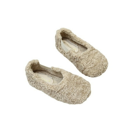 

Frontwalk Unisex Flats Soft Plush Flat Shoe Fuzzy Slippers School Fashion Casual Shoes Kids Slip On Loafers Apricot 9.5toddlers