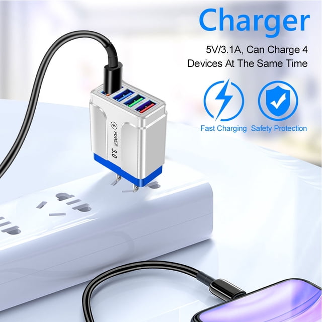 Adaptador de cargador de pared iluminado con mariposa de 4 puertos USB 3.1A (azul EE. UU.)