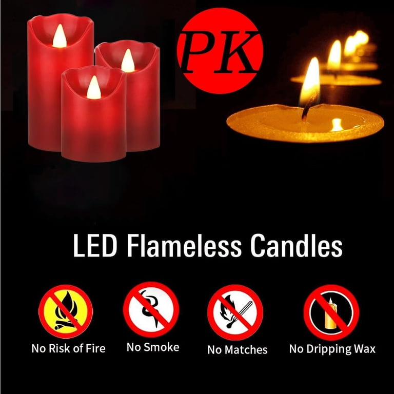 HANZIM Flameless LED Pillar Candles with Remote, Red, 3-Pack photo 5
